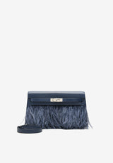 Kelly Elan Folie in Bleu Saphir Chevre Chamkila and Ostrich Feathers with Palladiun Hardware