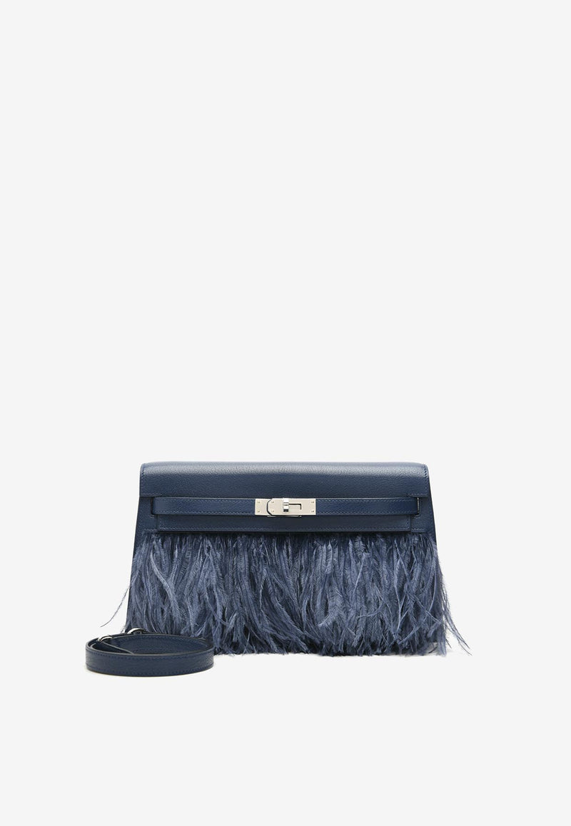 Kelly Elan Folie in Bleu Saphir Chevre Chamkila and Ostrich Feathers with Palladiun Hardware