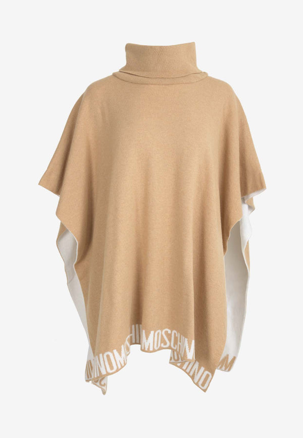 Moschino Logo Intarsia Turtleneck Poncho Beige 30807BEIGE