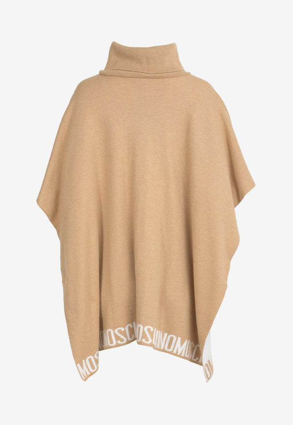 Moschino Logo Intarsia Turtleneck Poncho Beige 30807BEIGE