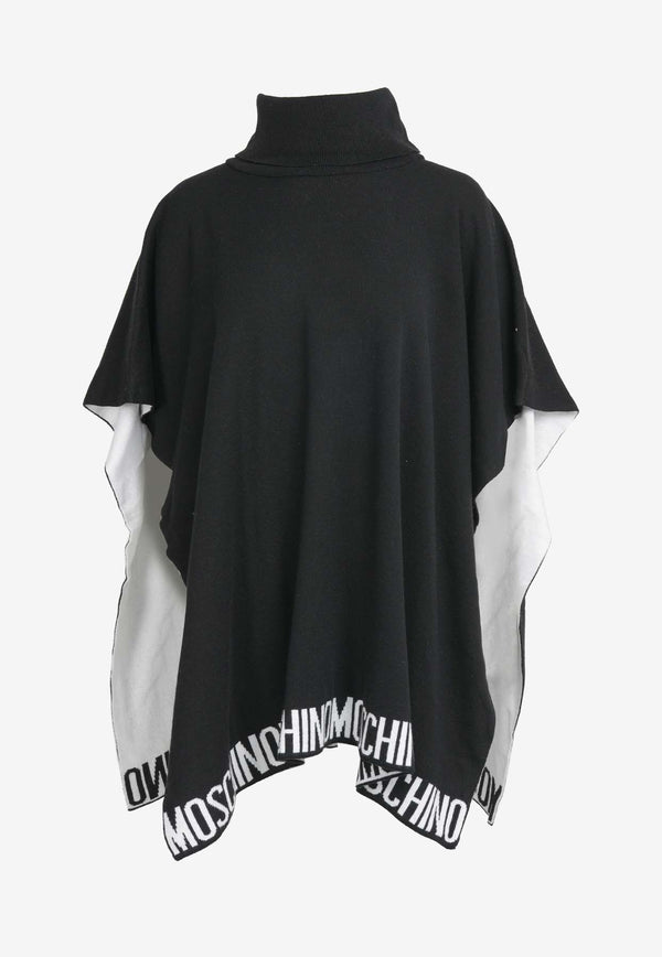 Moschino Logo Intarsia Turtleneck Poncho Black 30807BLACK