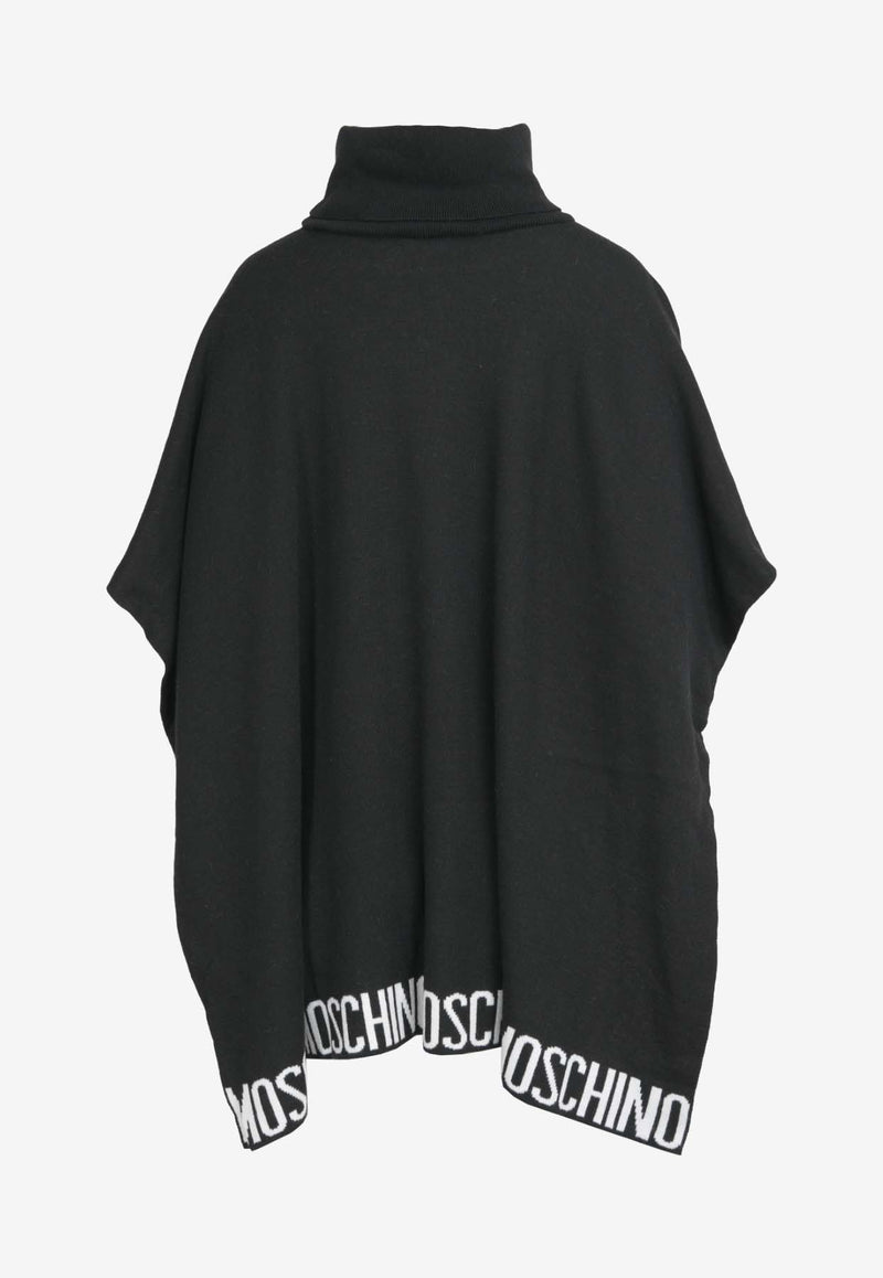 Moschino Logo Intarsia Turtleneck Poncho Black 30807BLACK