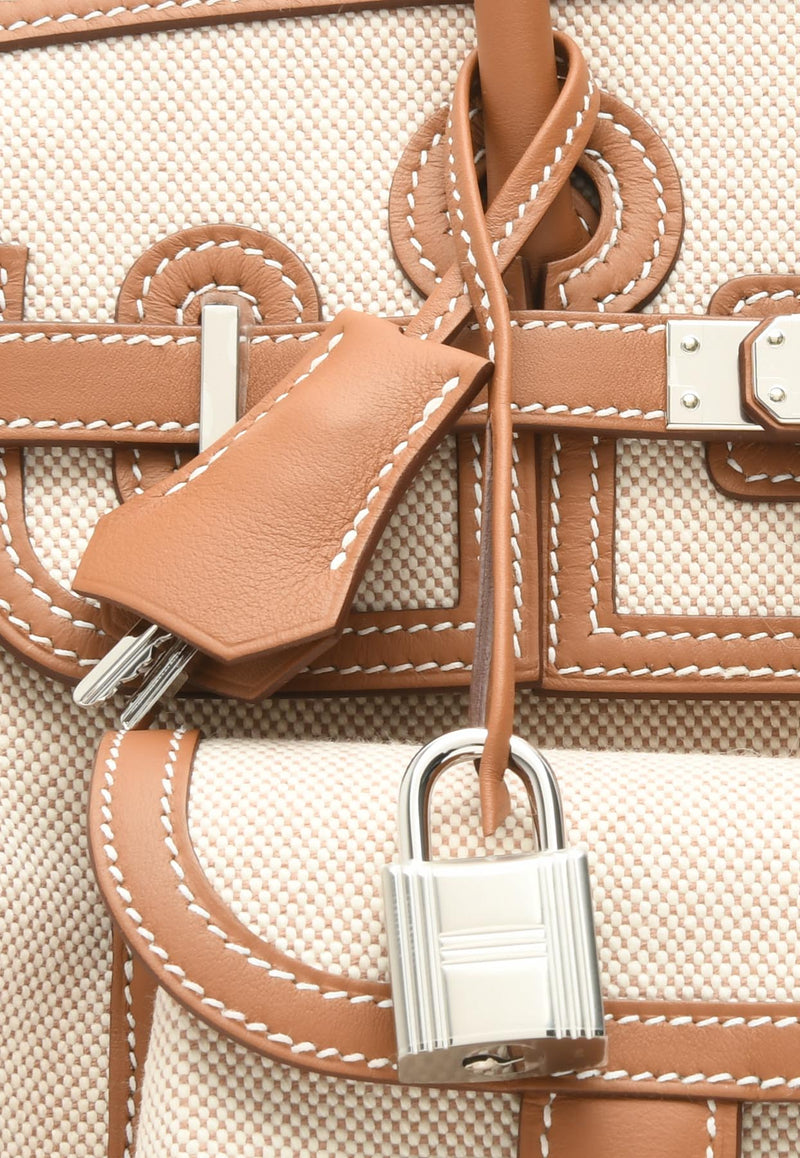 Birkin 25 Cargo in Ecru and Beige Toile H and Gold Swift with Palladium Hardware