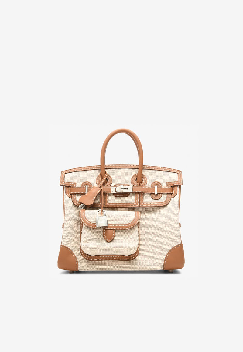 Birkin 25 Cargo in Ecru and Beige Toile H and Gold Swift with Palladium Hardware