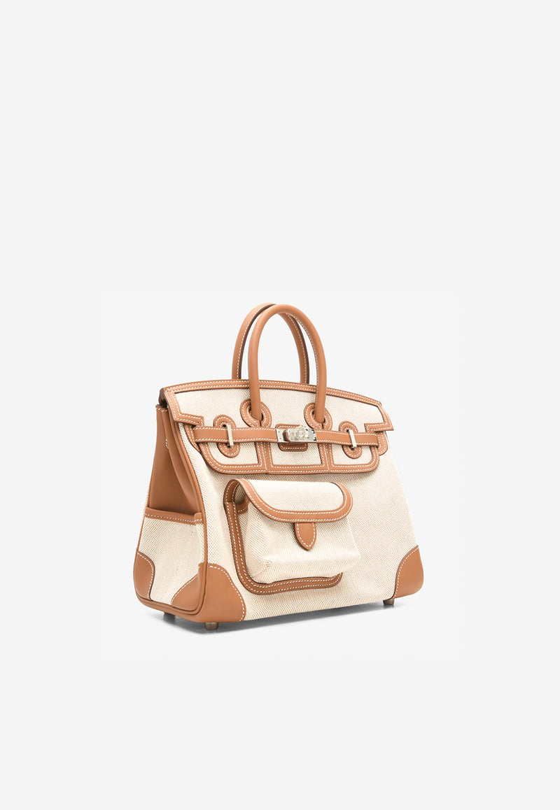 Birkin 25 Cargo in Ecru and Beige Toile H and Gold Swift with Palladium Hardware