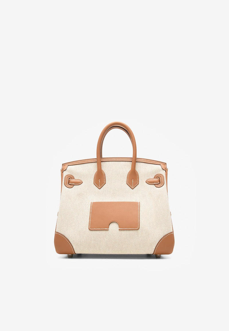 Birkin 25 Cargo in Ecru and Beige Toile H and Gold Swift with Palladium Hardware