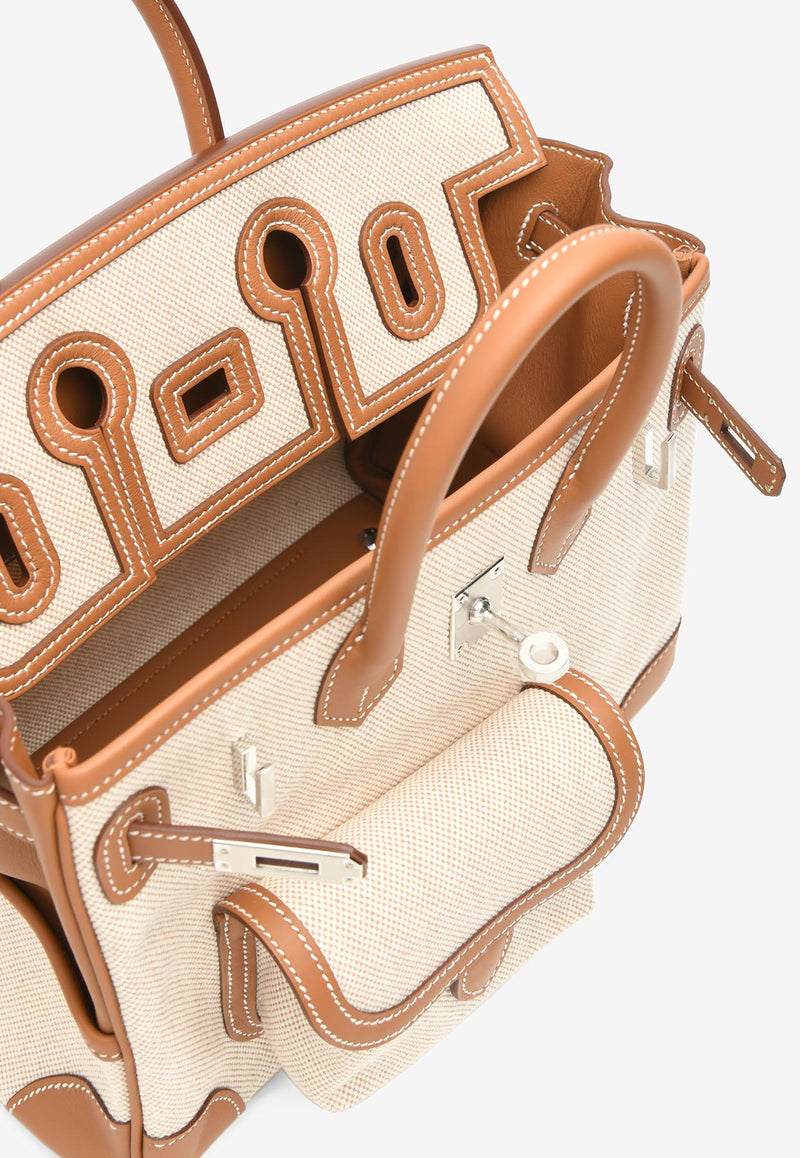 Birkin 25 Cargo in Ecru and Beige Toile H and Gold Swift with Palladium Hardware