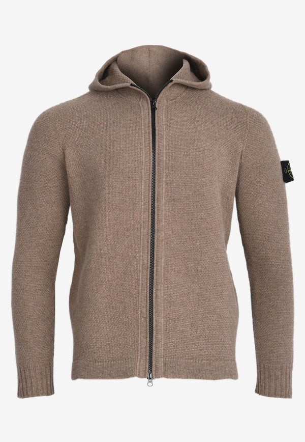 Stone Island Logo Patch Knitted Zip-Up Hoodie 8115567 A3BROWN