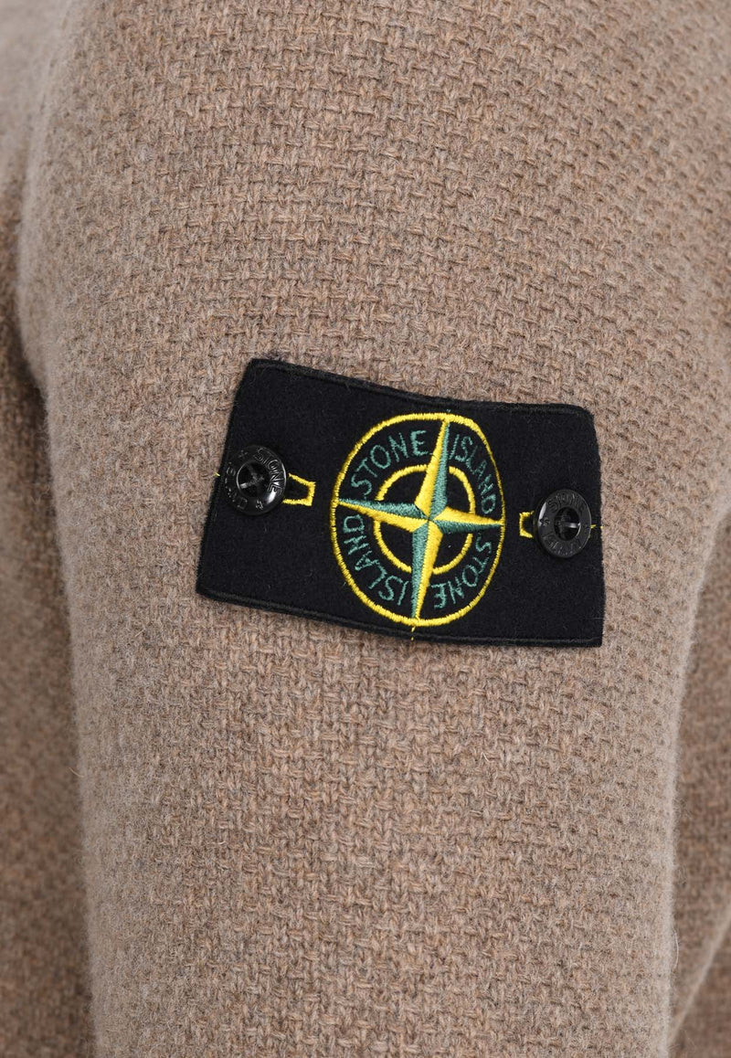 Stone Island Logo Patch Knitted Zip-Up Hoodie 8115567 A3BROWN