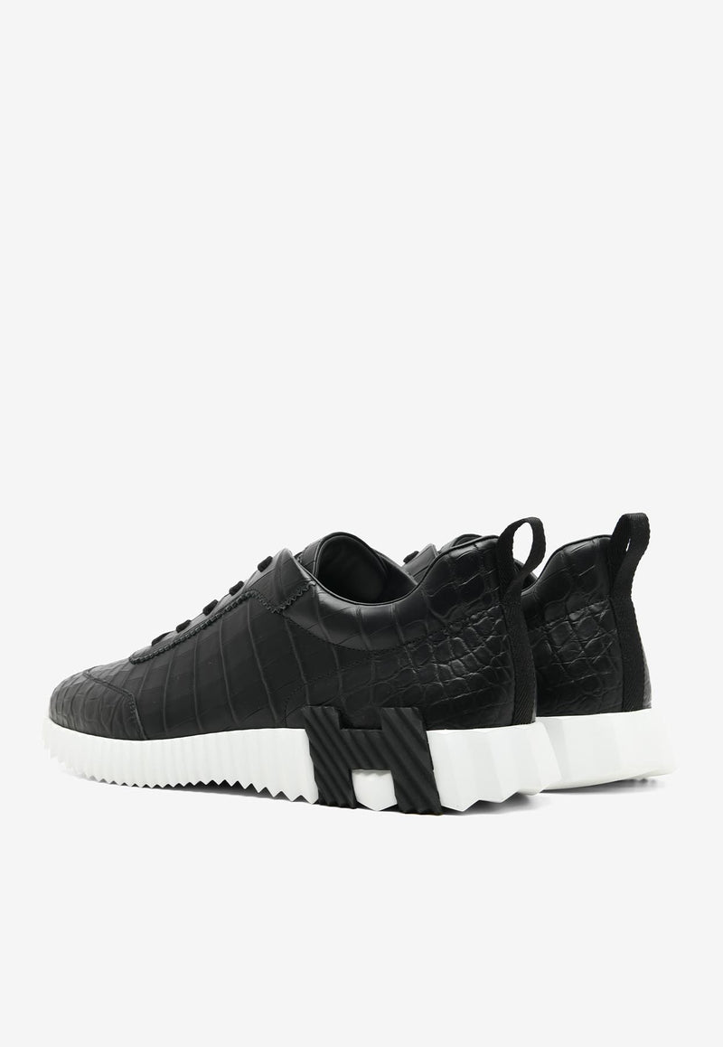 Bouncing Low-Top Sneakers in Black Matte Nilo Crocodile Leather