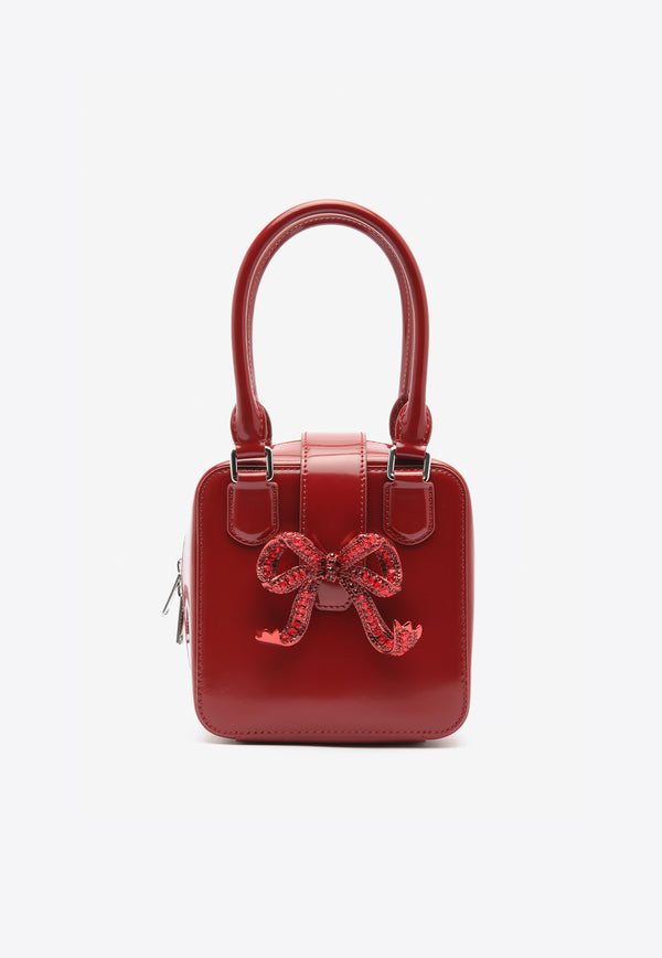 Self-Portrait Mini Square Leather Top Handle Bag Burgundy AW24-301S-BUBURGUNDY