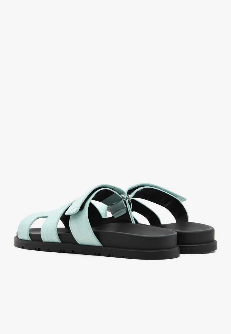 Chypre Sandals in Bleu Cristaux Matte Alligator Leather