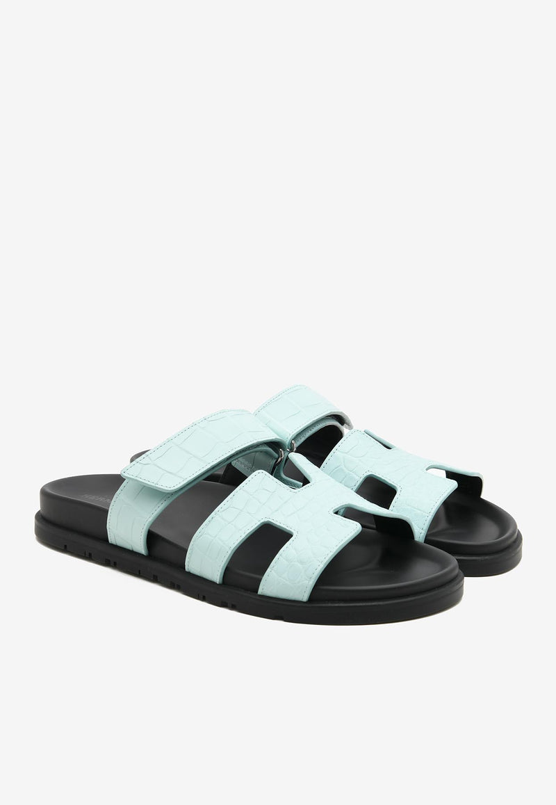 Chypre Sandals in Bleu Cristaux Matte Alligator Leather
