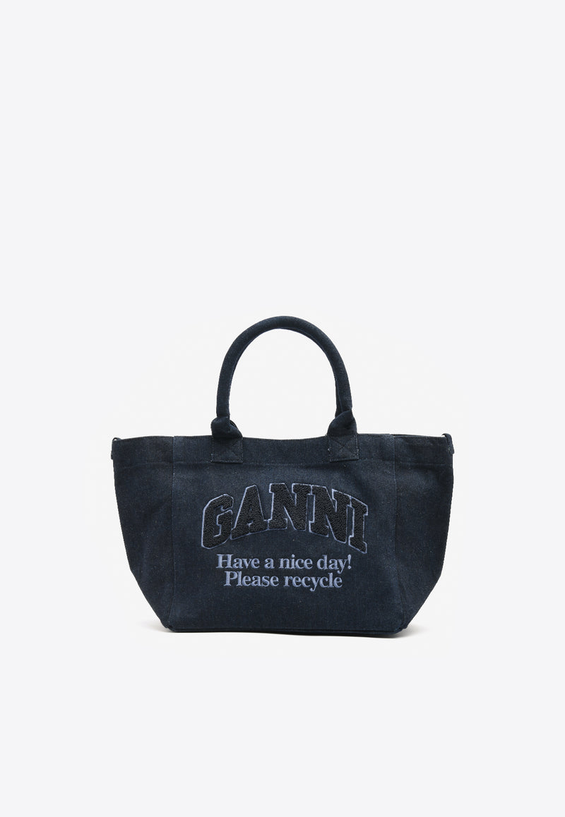 GANNI Small Easy Denim Tote Bag Navy A6171NAVY