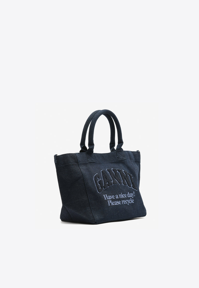 GANNI Small Easy Denim Tote Bag Navy A6171NAVY