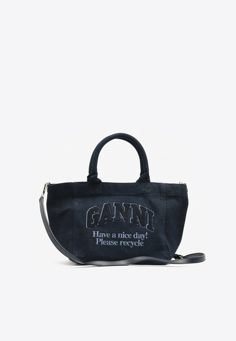 GANNI Small Easy Denim Tote Bag Navy A6171NAVY