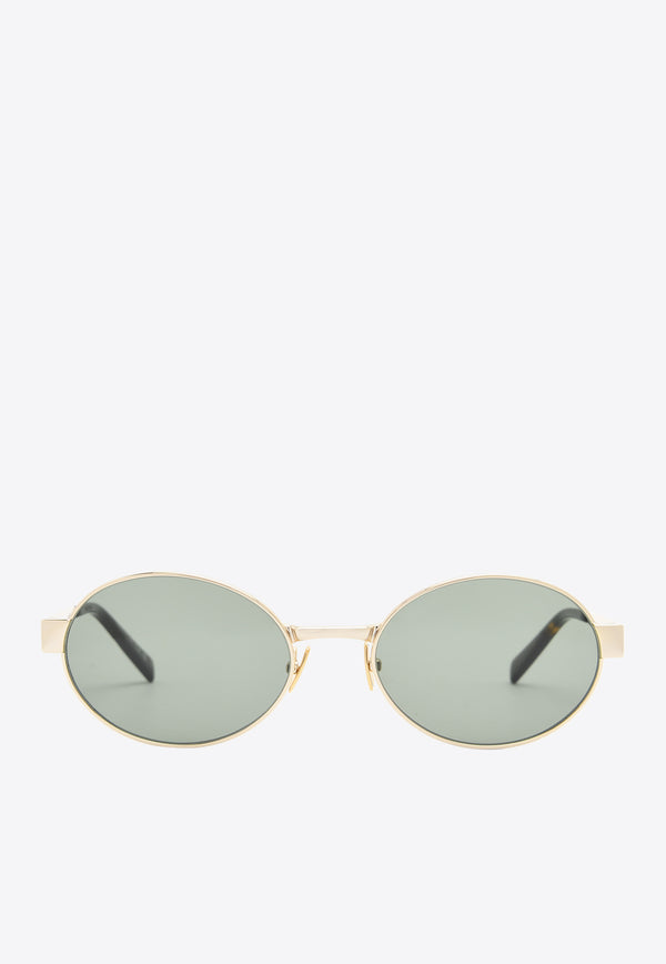 Saint Laurent Engraved Logo Oval-Shaped Sunglasses Green SL692GOLD