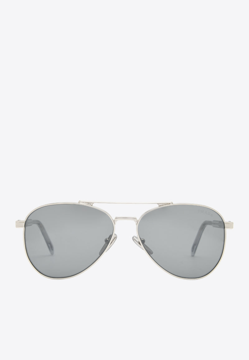 Prada Logo Plaque Aviator Sunglasses Gray 0PRA58SSILVER