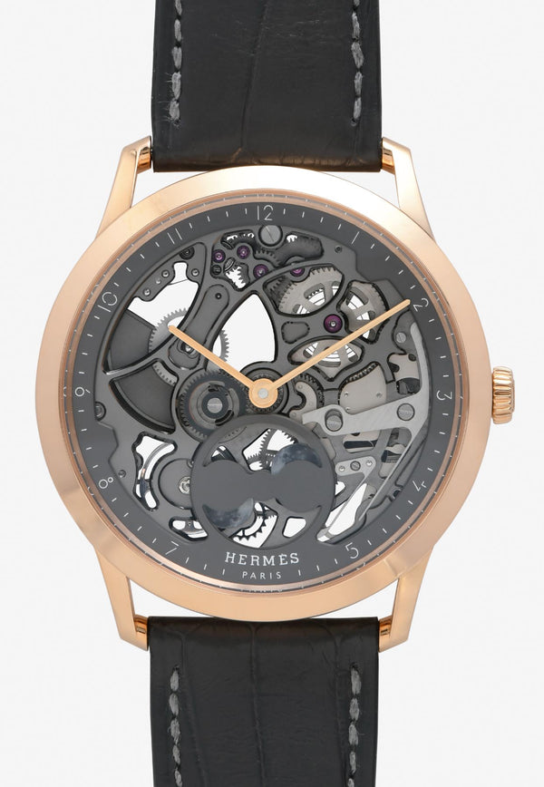 Slim d'Hermes Squelette Lune Graphite Matte Alligator Strap - 39.5 mm