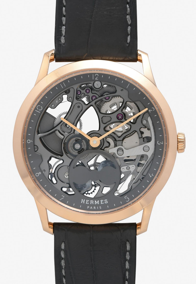 Slim d'Hermes Squelette Lune Graphite Matte Alligator Strap - 39.5 mm