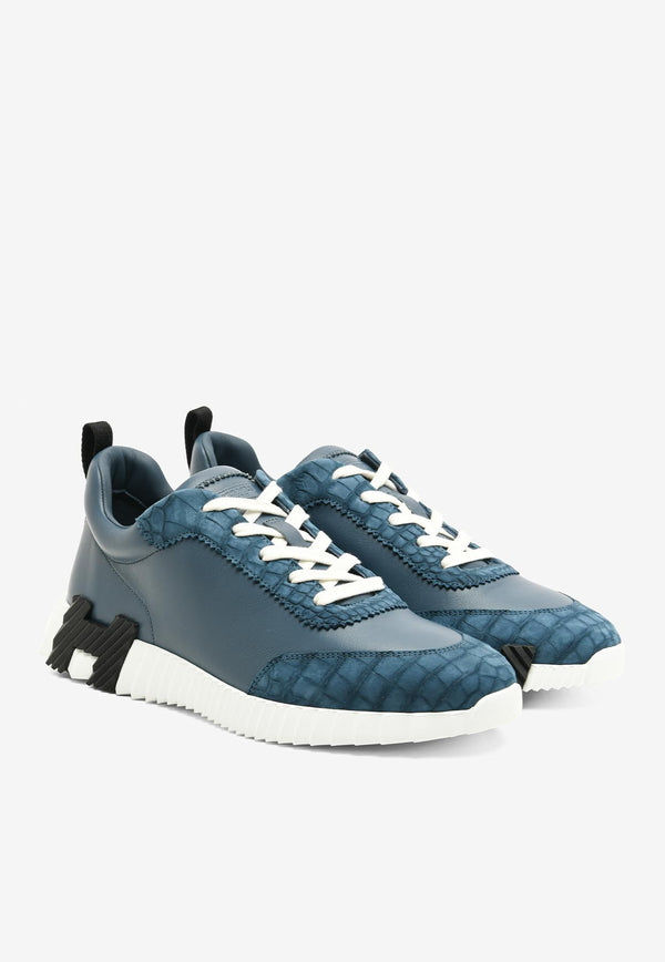 Hermès Bouncing Low-Top Sneakers in Bleu Turquin Calfskin and Suede Alligator H251809ZHBTIH
