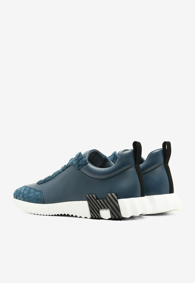 Hermès Bouncing Low-Top Sneakers in Bleu Turquin Calfskin and Suede Alligator H251809ZHBTIH