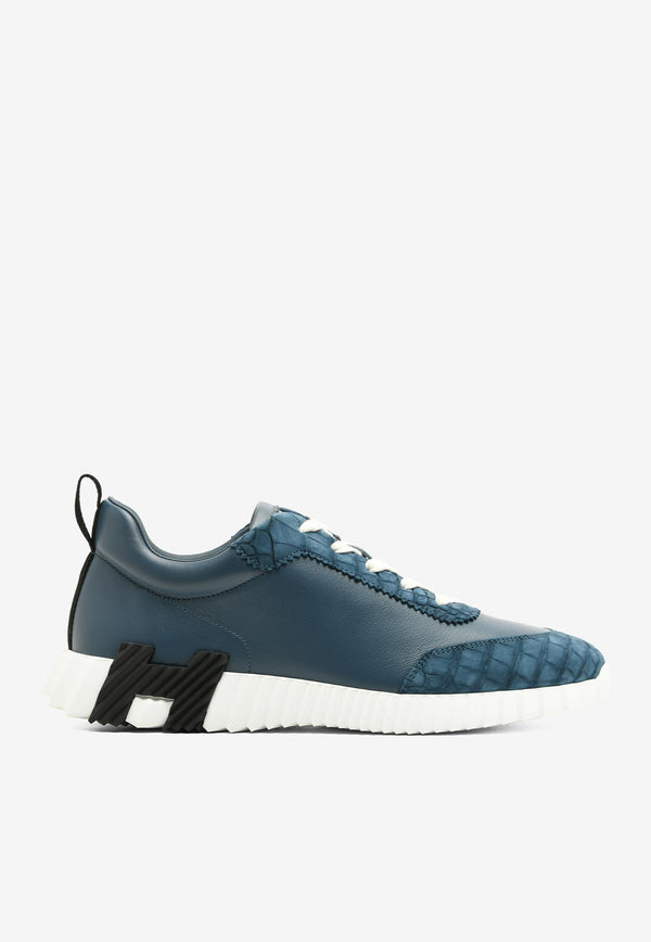 Hermès Bouncing Low-Top Sneakers in Bleu Turquin Calfskin and Suede Alligator H251809ZHBTIH