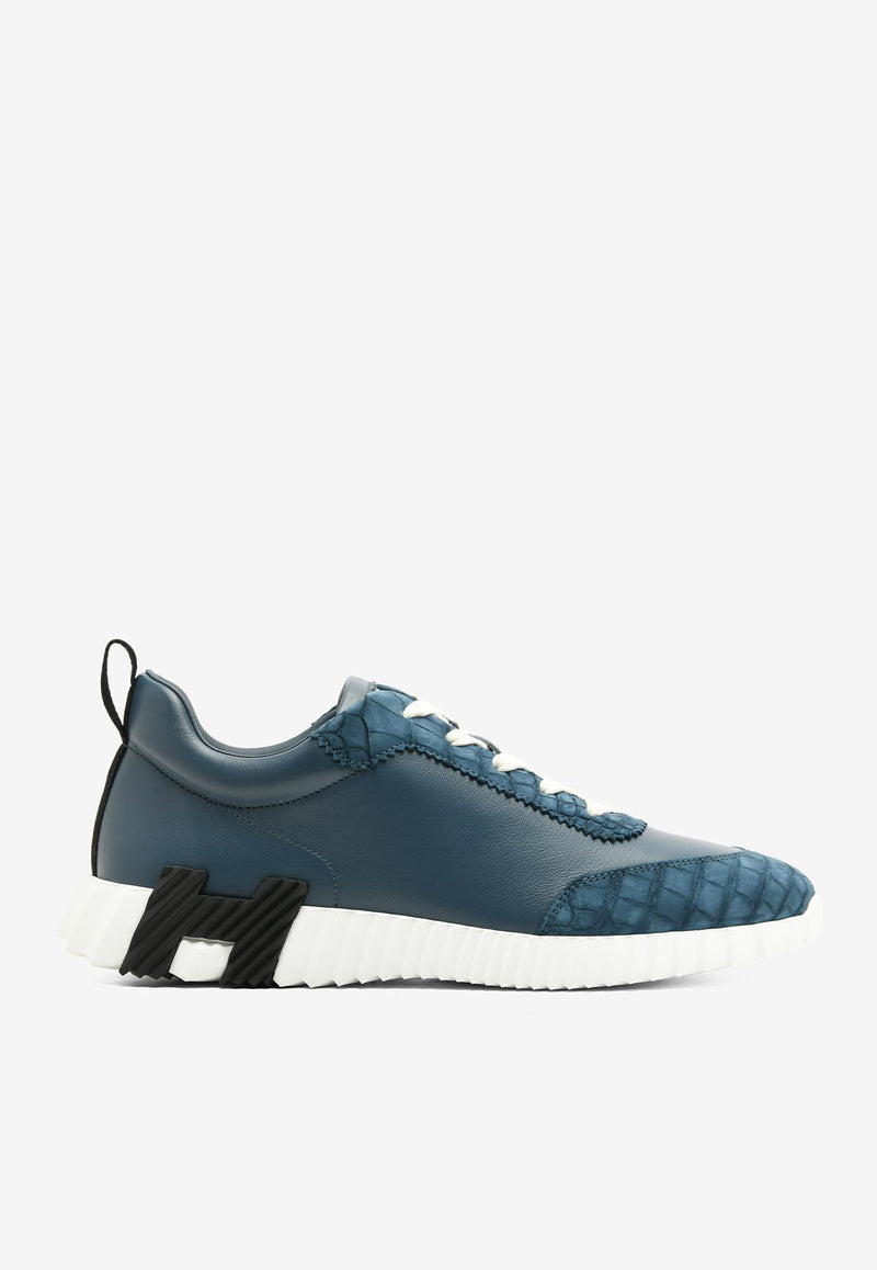 Hermès Bouncing Low-Top Sneakers in Bleu Turquin Calfskin and Suede Alligator H251809ZHBTIH