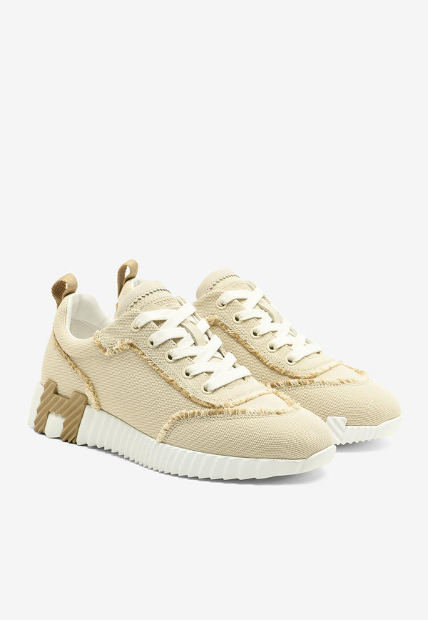 Bouncing Low-Top Sneakers in Beige Glaise Canvas and Suede