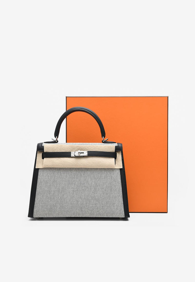 Kelly 25 Sellier in Black Toile So H Canvas and Swift Leather with Palladium Hardware Black