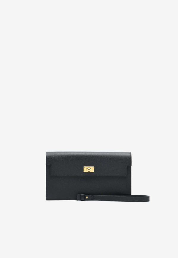 Kelly Pocket Long Wallet in Black Epsom Leather with Gold Hardware