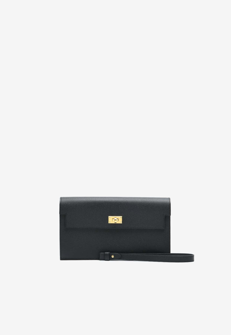 Kelly Pocket Long Wallet in Black Epsom Leather with Gold Hardware