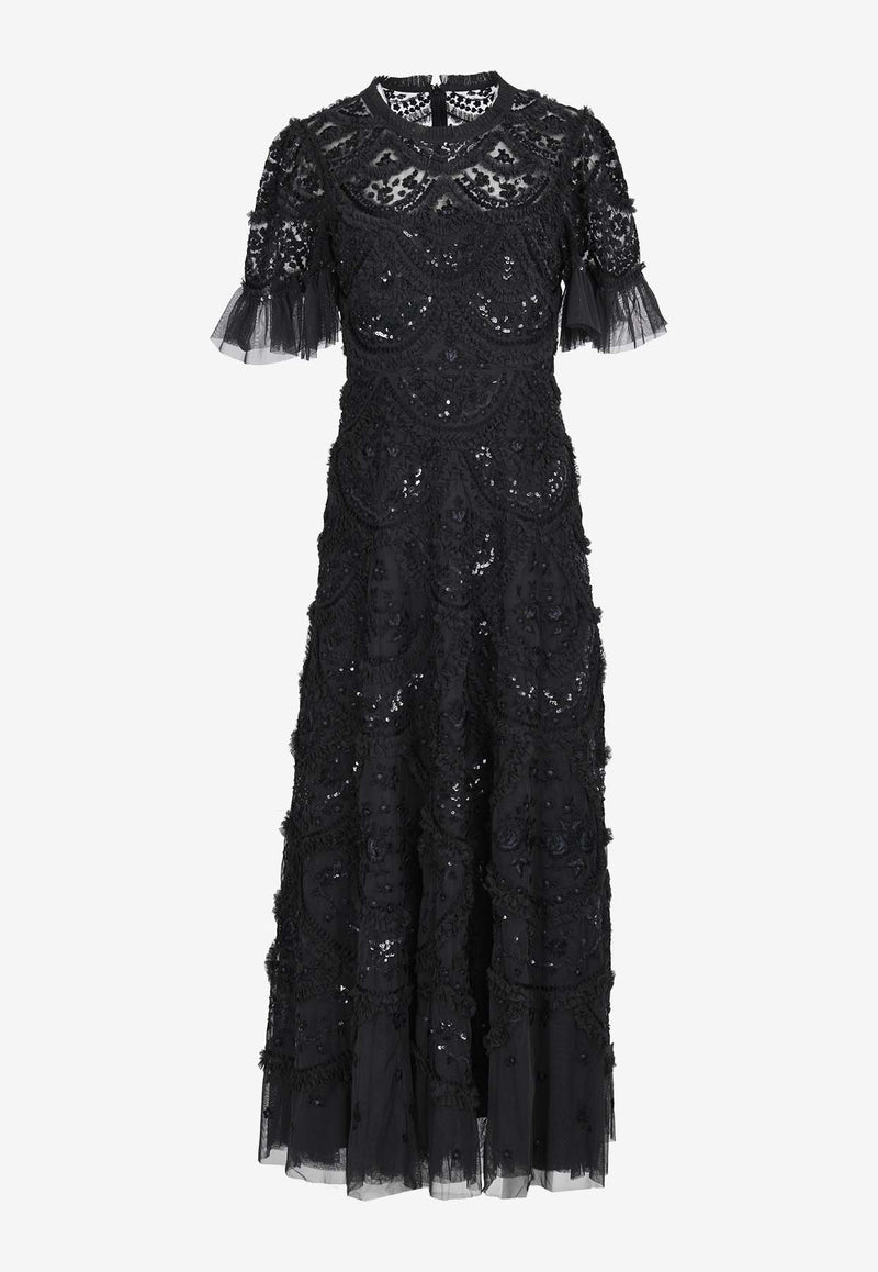 Needle & Thread Carmen Ruffled Ankle Gown Black DG-SS-69-RAW24-GRTBLACK