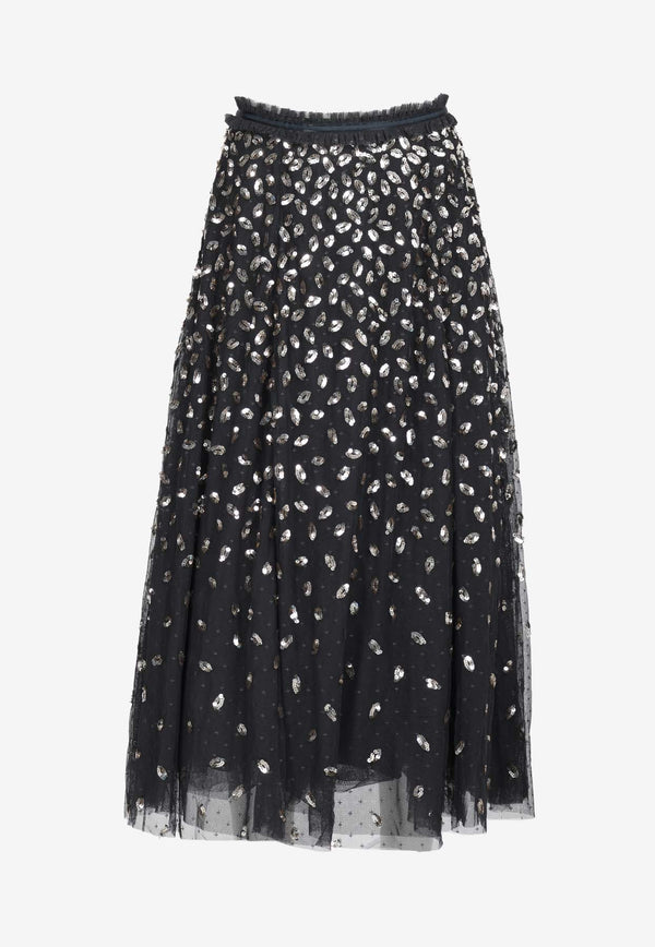 Needle & Thread Autumn Leaves Sequined Ballerina Midi Skirt Black SK-BL-04-RAW24-GCABLACK