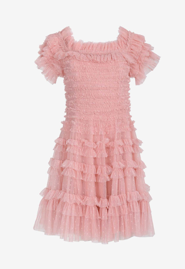 Needle & Thread Lisette Off-Shoulder Mini Ruffled Dress Pink DS-OS-68-RAW24-RBLROSE