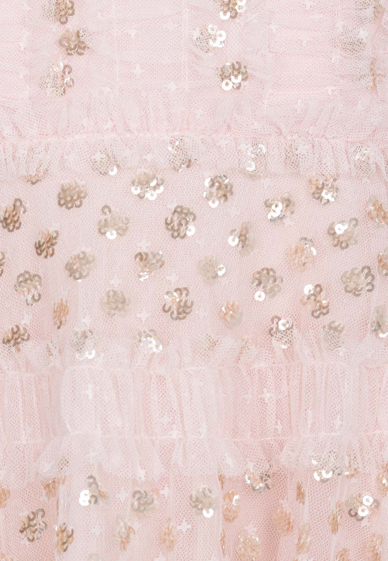 Needle & Thread Dot Shimmer Ruffled Embellished Tulle Mini Dress Pink DS-LS-71-RAW24-DUCROSE