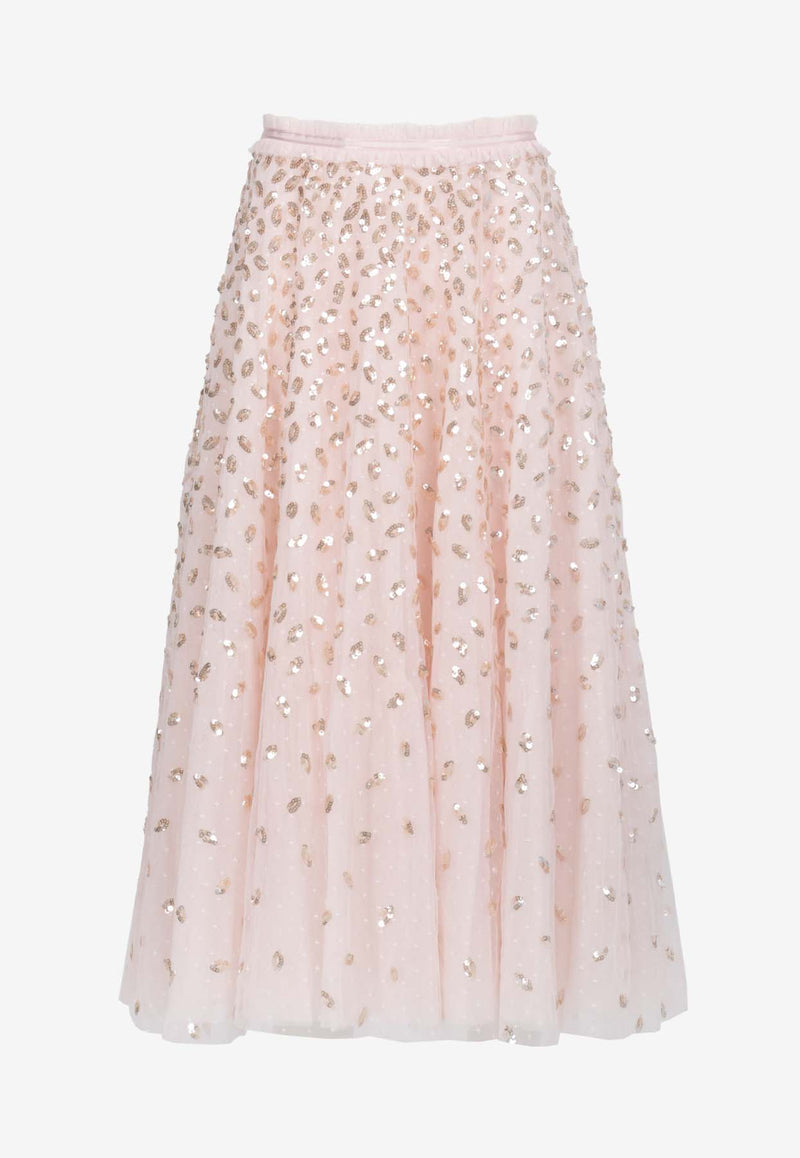 Needle & Thread Autumn Leaves Sequined Ballerina Midi Skirt Pink SK-BL-04-RAW24-DUCLIGHT PINK