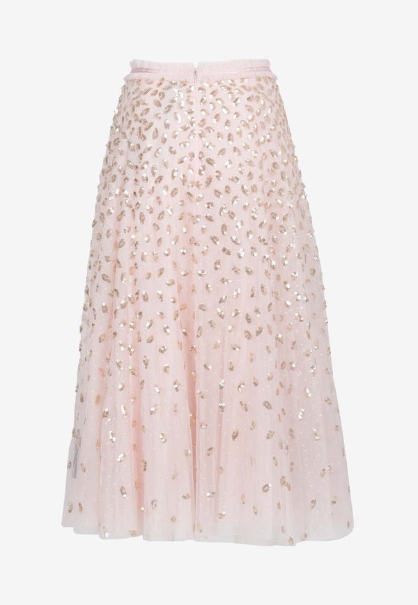 Needle & Thread Autumn Leaves Sequined Ballerina Midi Skirt Pink SK-BL-04-RAW24-DUCLIGHT PINK