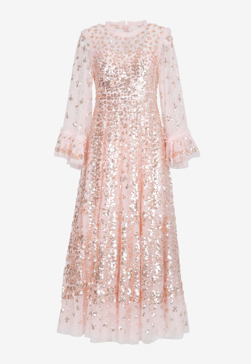 Needle & Thread Fern Sequined Gown Pink DG-LS-02-RAW24-DUCLIGHT PINK