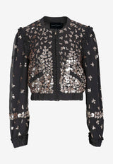 Needle & Thread Fern Georgette Sequined Bomber Jacket Black JK-LS-02-RAW24-GCABLACK