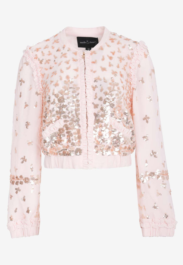 Needle & Thread Fern Georgette Sequined Bomber Jacket Pink JK-LS-02-RAW24-DUCLIGHT PINK