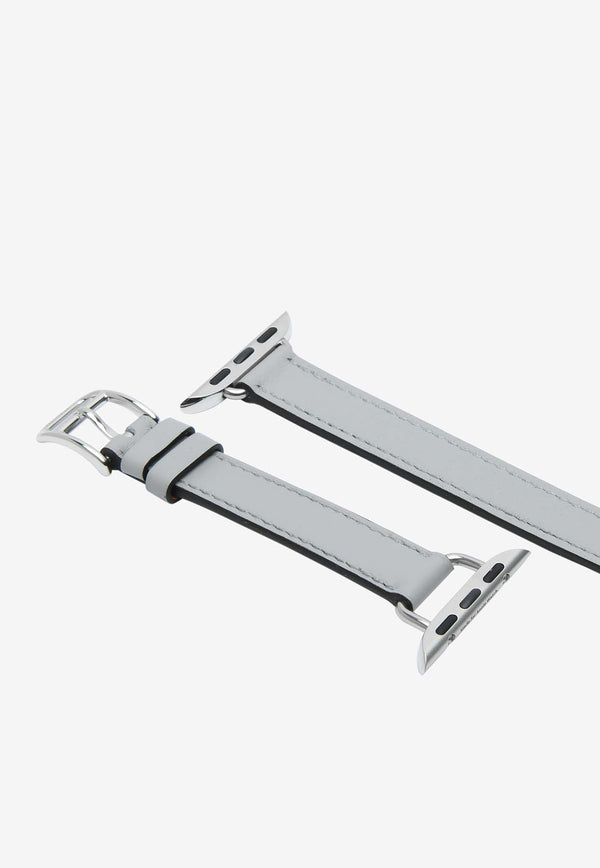 Band Apple Watch Double Tour 42mm Attelage in Bleu Glacier Swift Leather