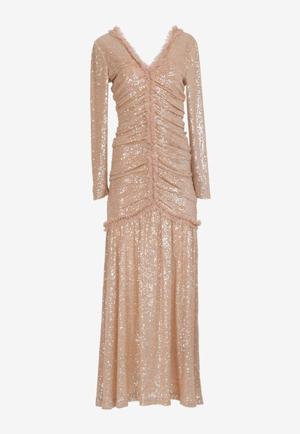 Needle & Thread Starlight Sequined Gown Pink DG-LS-16-RAW24-CARROSE GOLD