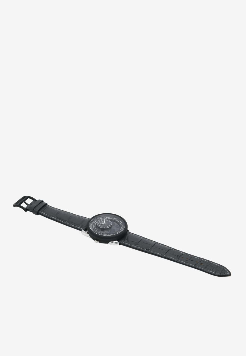 Arceau le Temps Voyageur 41mm Watch with Graphite Matte Alligator Strap