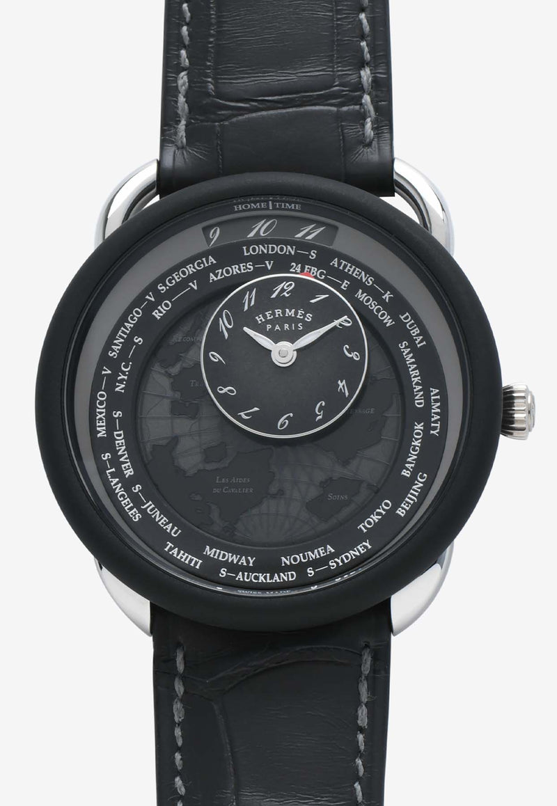 Arceau le Temps Voyageur 41mm Watch with Graphite Matte Alligator Strap
