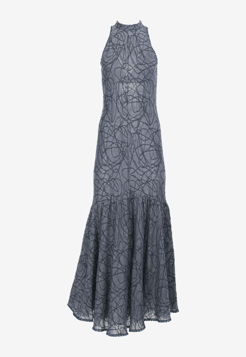 Charo Ruiz Ofelia Embroidered Maxi Dress Blue 248610BLUE