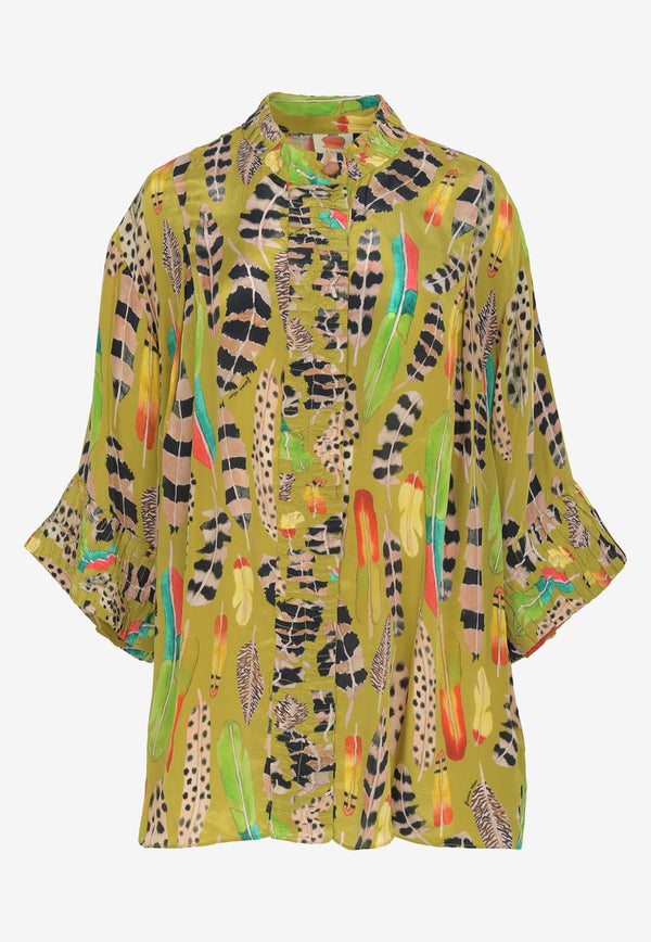 Farm Rio Amazon Feather Long-Sleeved Blouse Multicolor 325599GREEN MULTI