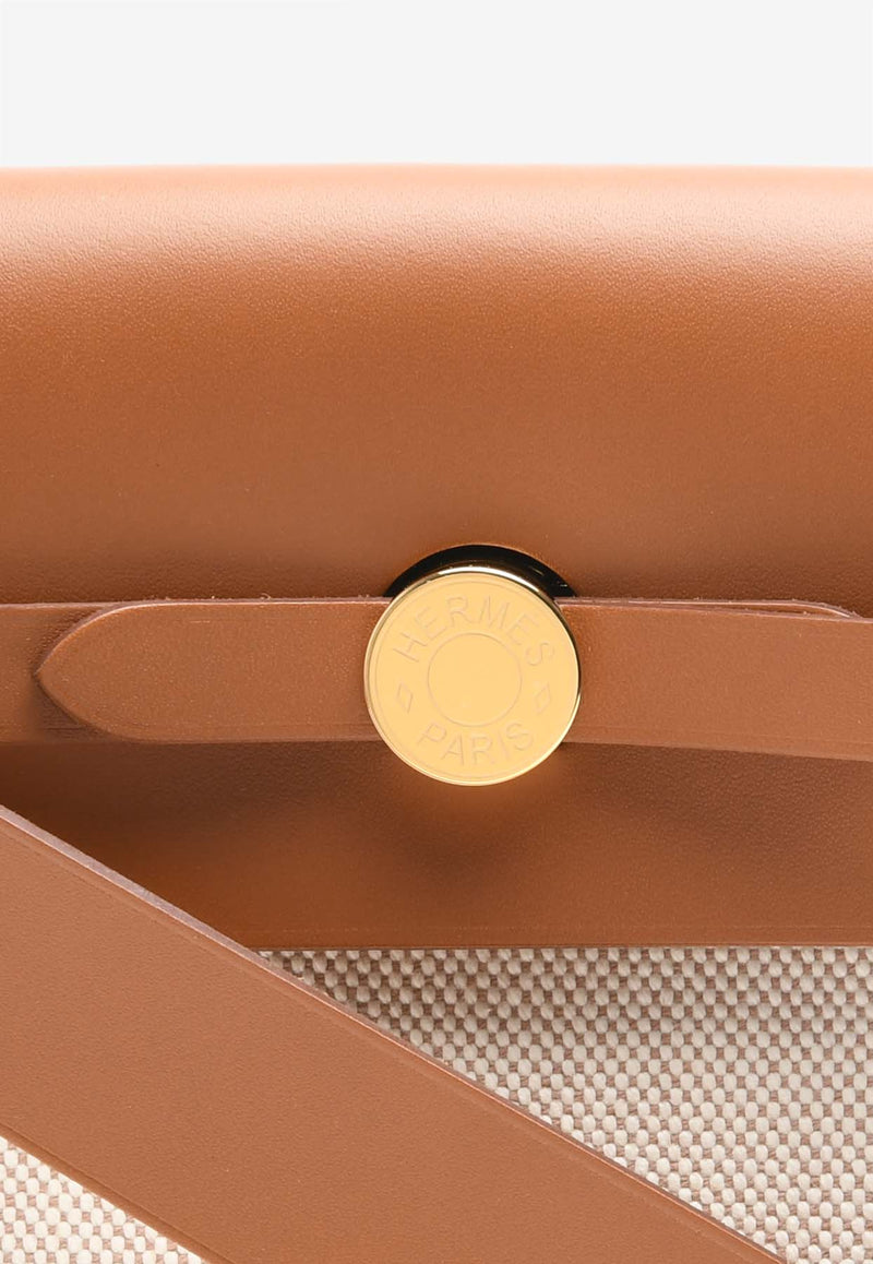 Mini Herbag Zip Retourne 20 in Ecru and Beige H Viking Canvas and Fauve Hunter with Gold Hardware