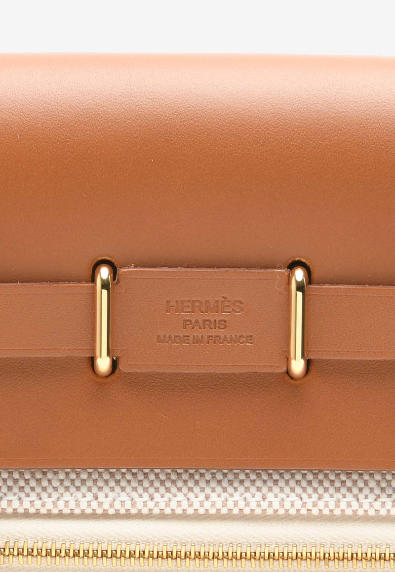 Mini Herbag Zip Retourne 20 in Ecru and Beige H Viking Canvas and Fauve Hunter with Gold Hardware