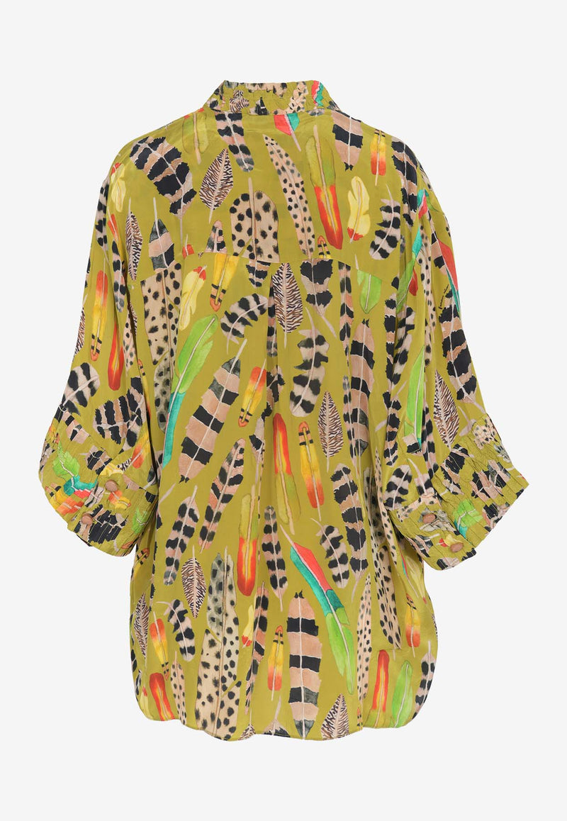 Farm Rio Amazon Feather Long-Sleeved Blouse Multicolor 325599GREEN MULTI